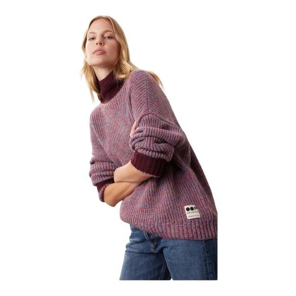 OOF Wear Oversized Sweater Mock Neck Long Sleeve in Burgundy Tweed Size Medium - Picture 3 of 11